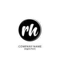 Initial RH with black circle brush logo template vector