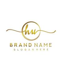 Initial HU beauty monogram and elegant logo design, handwriting logo of initial signature, wedding, fashion, floral and botanical with creative template. vector