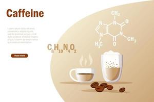 Coffee and caffeine skeletal formula molecular structure. Chemistry and biological science education research. vector