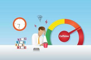 adicción a la cafeína. el hombre de negocios necesita café para aliviar los efectos de la adicción a la cafeína. vector