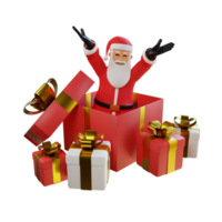 Santa claus mascot 3d character illustration enter the gift png