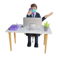 hombre de negocios en el personaje del teléfono con máscara ilustración de personaje 3d png