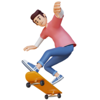 Boy skateboard mascot 3d character illustration png