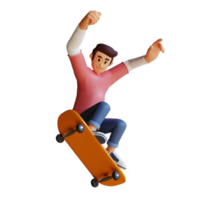 Boy skateboard mascot 3d character illustration png