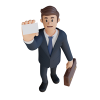 hombre de negocios que muestra el personaje de la tarjeta de visita ilustración de personaje 3d png