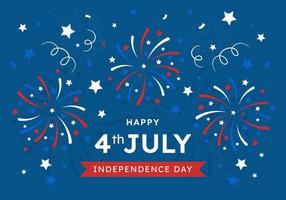 Design congratulations on the Independence Day of the United States of America, Memorial Day, decorated with a background of fireworks and stars, July 4th. Banner for the Internet, greeting card. vector