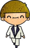 textured cartoon of cute kawaii boy in suit vector