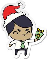 christmas sticker cartoon of kawaii boy vector