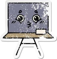 distressed sticker of a cute cartoon chalkboard vector