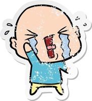 distressed sticker of a cartoon crying bald man vector