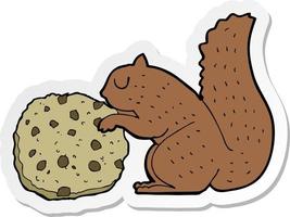 sticker of a cartoon squirrel with cookie vector