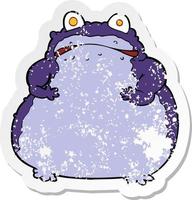 retro distressed sticker of a cartoon fat frog vector