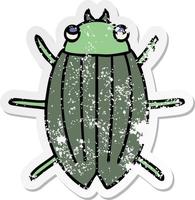 distressed sticker of a quirky hand drawn cartoon beetle vector