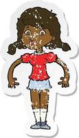 retro distressed sticker of a cartoon pretty girl vector