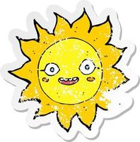 retro distressed sticker of a cartoon happy sun vector