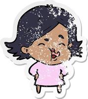 distressed sticker of a cartoon girl pulling face vector