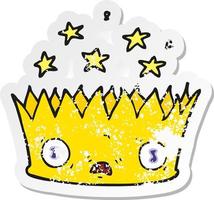 retro distressed sticker of a cartoon magic crown vector