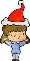 textured cartoon of a indifferent woman wearing santa hat vector