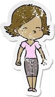 distressed sticker of a cartoon woman vector