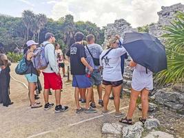 Tulum Quintana Roo Mexico 2022 Ancient Tulum ruins Mayan site temple pyramids artifacts seascape Mexico. photo