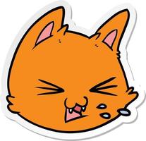 sticker of a spitting cartoon cat face vector