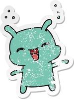 distressed sticker cartoon kawaii cute happy alien vector