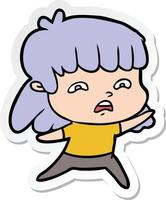 sticker of a cartoon worried woman vector