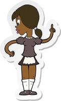 sticker of a cartoon waitress calling order vector