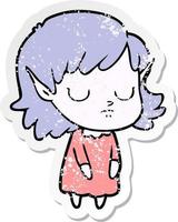 distressed sticker of a cartoon elf girl vector