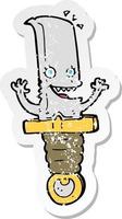 retro distressed sticker of a crazy cartoon knife character vector