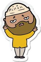 sticker of a cartoon worried man with beard vector