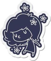 cartoon sticker of a cute kawaii girl vector