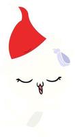 flat color illustration of a cat with bow on head wearing santa hat vector