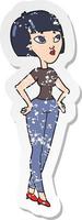 retro distressed sticker of a cartoon woman vector