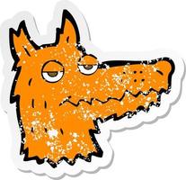 retro distressed sticker of a cartoon fox head vector