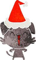 happy little dog retro cartoon of a wearing santa hat vector