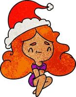 christmas textured cartoon of kawaii girl vector