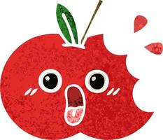 retro illustration style cartoon red apple vector