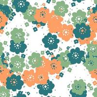Abstract colorful doodle flower with curls seamless pattern. Messy fantasy floral vector