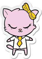 sticker of a cute cartoon business cat with bow vector