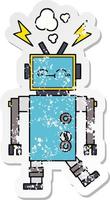 distressed sticker of a cute cartoon robot vector