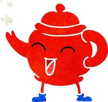 retro cartoon doodle of a blue tea pot vector