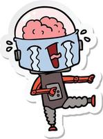 sticker of a cartoon crying robot pointing vector