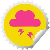 circular peeling sticker cartoon thunder cloud vector