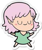 sticker of a happy cartoon elf girl vector