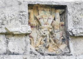 Ancient Tulum ruins Mayan site temple pyramids descending god Mexico. photo