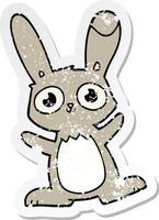 distressed sticker of a cute cartoon rabbit vector