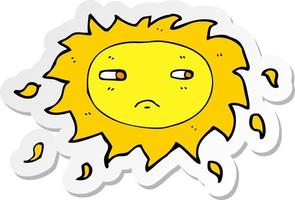 sticker of a cartoon sad sun vector