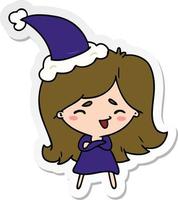 christmas sticker cartoon of kawaii girl vector