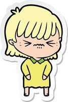 sticker of a annoyed cartoon girl vector